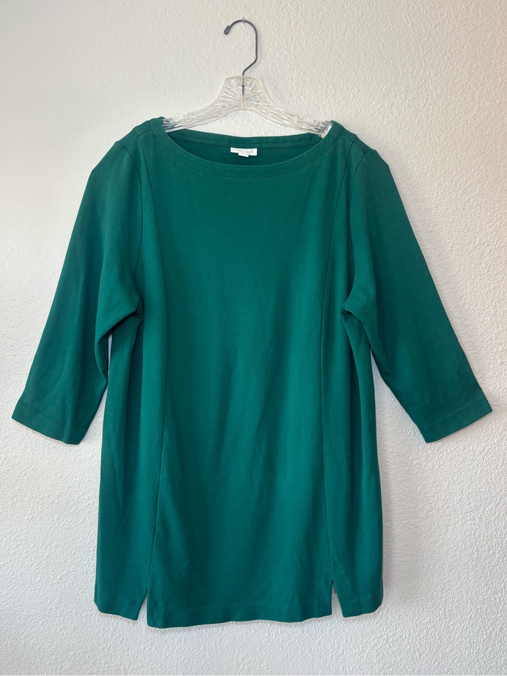 J. Jill Emerald Green Ponte Tunic Blouse Size XL 3/4 Sleeves Casual Boat Neck